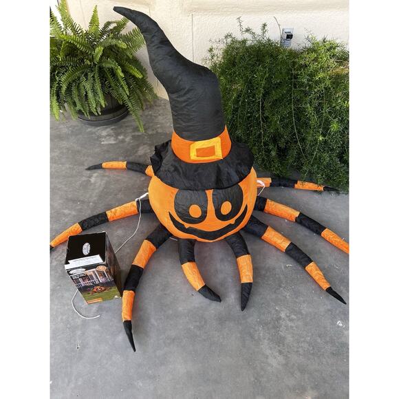Gemmy Halloween Spider with Witch Hat Airblown Inflatable Yard Decor 5 ft Wide - Picture 1 of 6